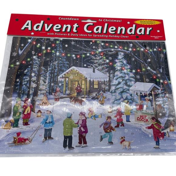 Woodland Skaters Advent Calendar Christmas Countdown 24 Windows Glitter Decor - Picture 1 of 3